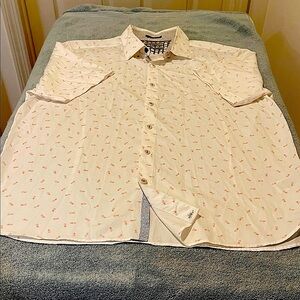 NWT Ted Baker of London White Shirt with Pink Pineapple Accents. US XL